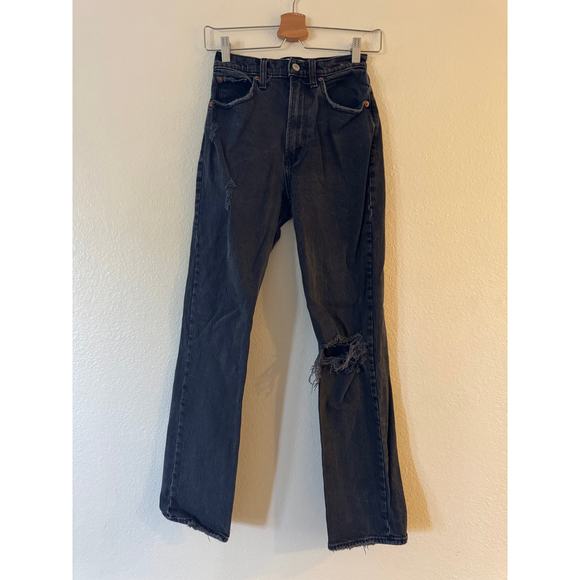 Abercrombie & Fitch Ultra High Rise 90's Straight Jeans 25/0R Black Destroyed - Picture 2 of 8